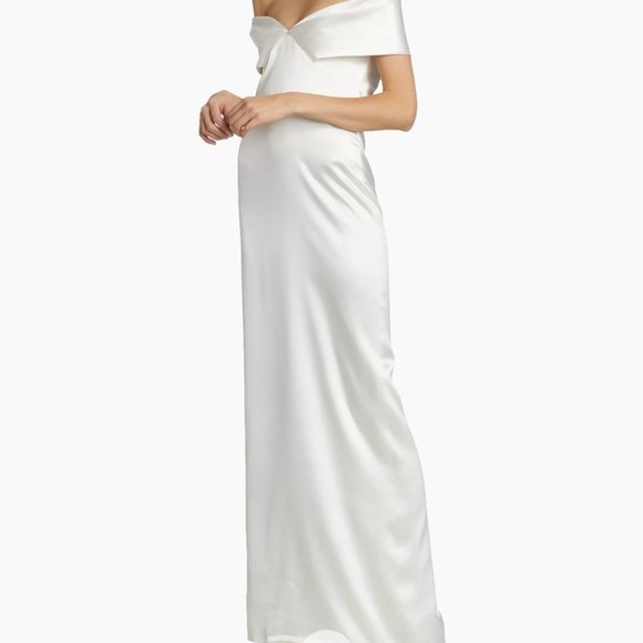 Brandon Maxwell Bridal Collection Silk Off-The-Shoulder Gown Sz 4 - Picture 1 of 15